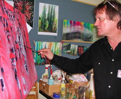 Richard Seiwaldstätter richi maestro maler artist red atelier pinsel brush hemd bilder pinting shirt rot
