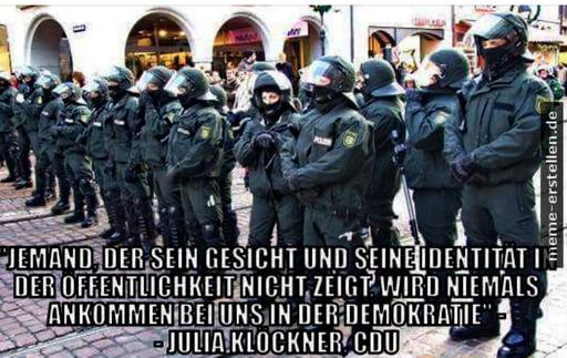 gesicht identität nicht zeigt öffentlichkeit demokratie cdu julia klöckner staatsgewalt polizei uniform